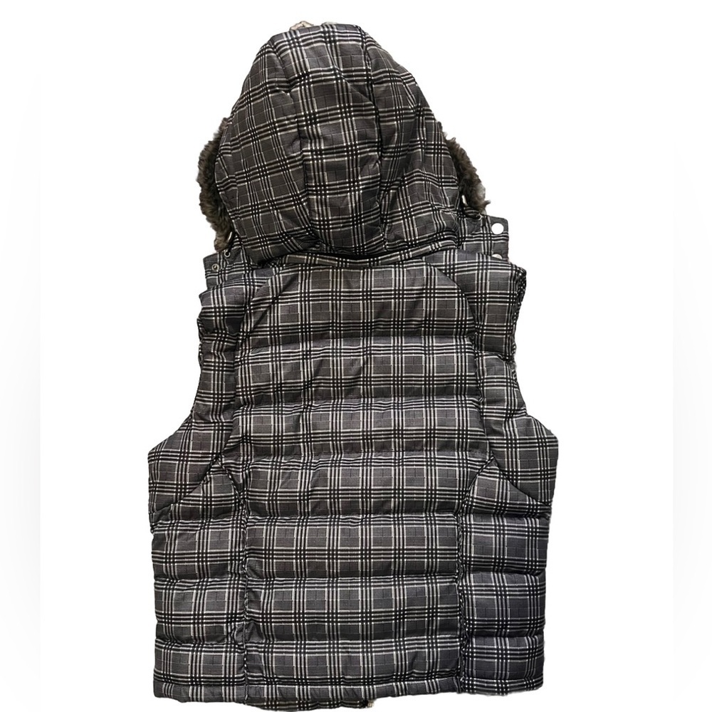 US Polo Assn. Plaid Puffer Vest Hooded Faux Fur NWOT L Pink/Black - Picture 7 of 9